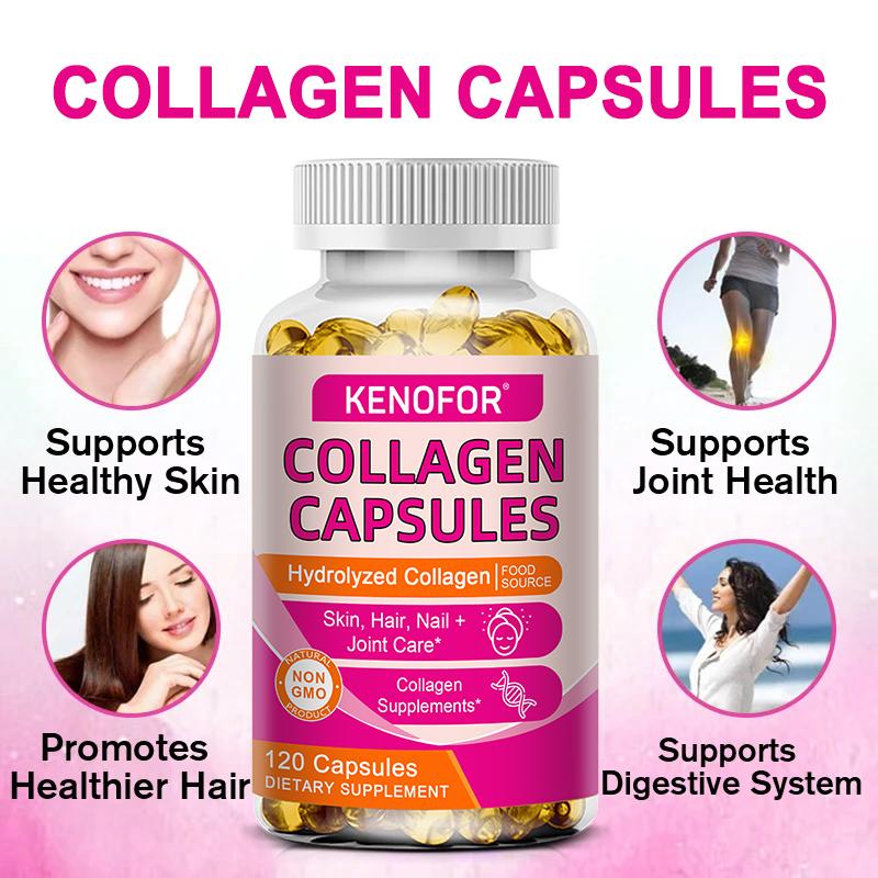 Hydrolysiertes Rinderkollagen Kapseln mit Biotin & Vitamin C, GVO-freies Nahrungsergänzungsmittel, 120 Kapseln 60-Tage-Vorrat