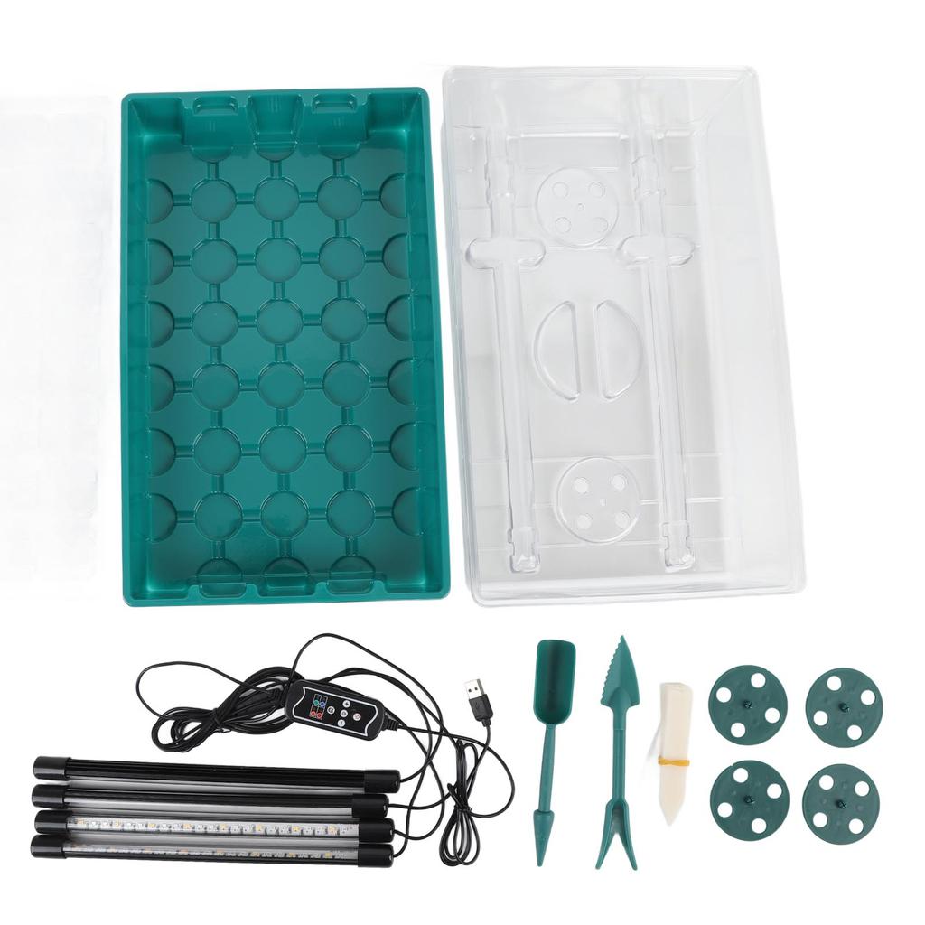 Plant Starter Tray Propagator Plant Greenhouse Grow Kit with 4 Tube Grow Light USB Connector Plant