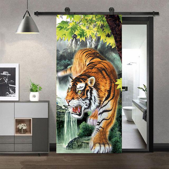 

3D наклейка на дверь шкафа, черный щенок лабрадора, виниловая водостойкая самоклеящаяся наклейка на дверь, домашний декор 40x120cm