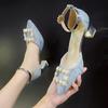 High Heels Women's New Spring Feeling Niche Temperament Bag Head Thick Heel Pearl Sandals