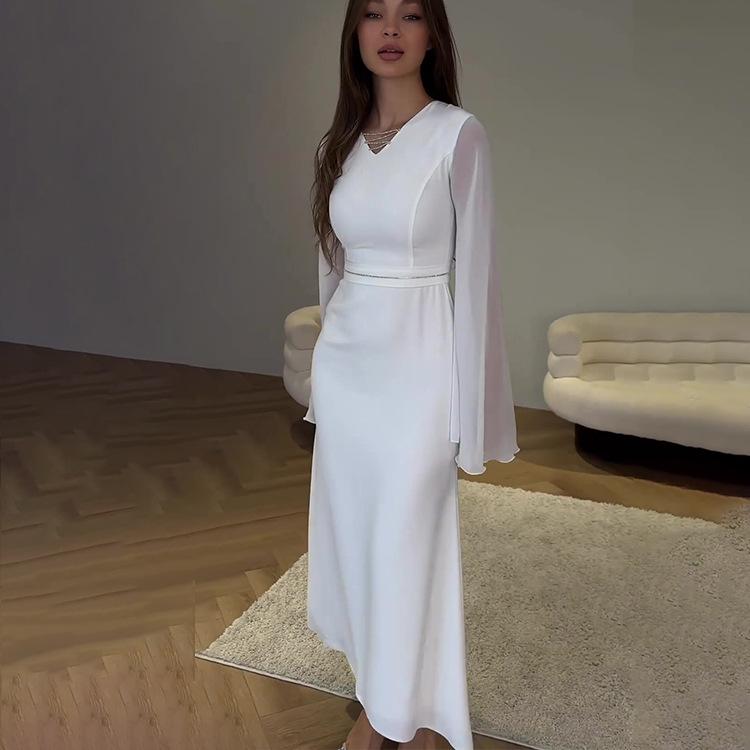 Spring and Autumn Women's Dress Fashion Temperament Elegant V-Neck Long Sleeve Package Hip Dresses
