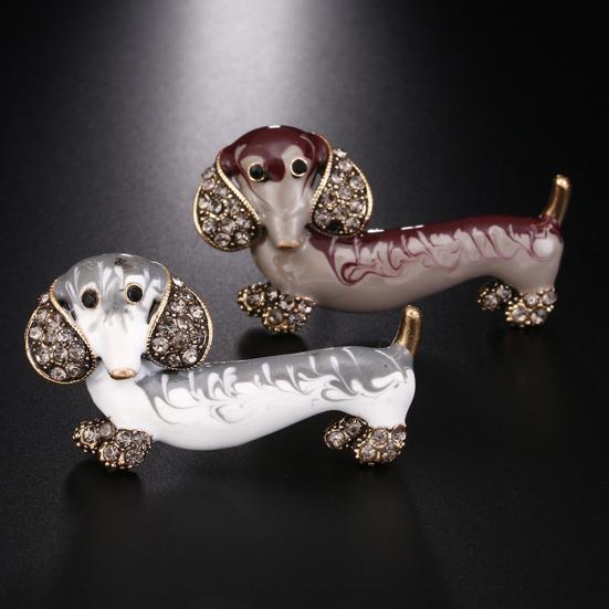 Cute Dachshund Dog Rhinestone Inlaid Brooch Pin Animal Shape Lapel Breastpin