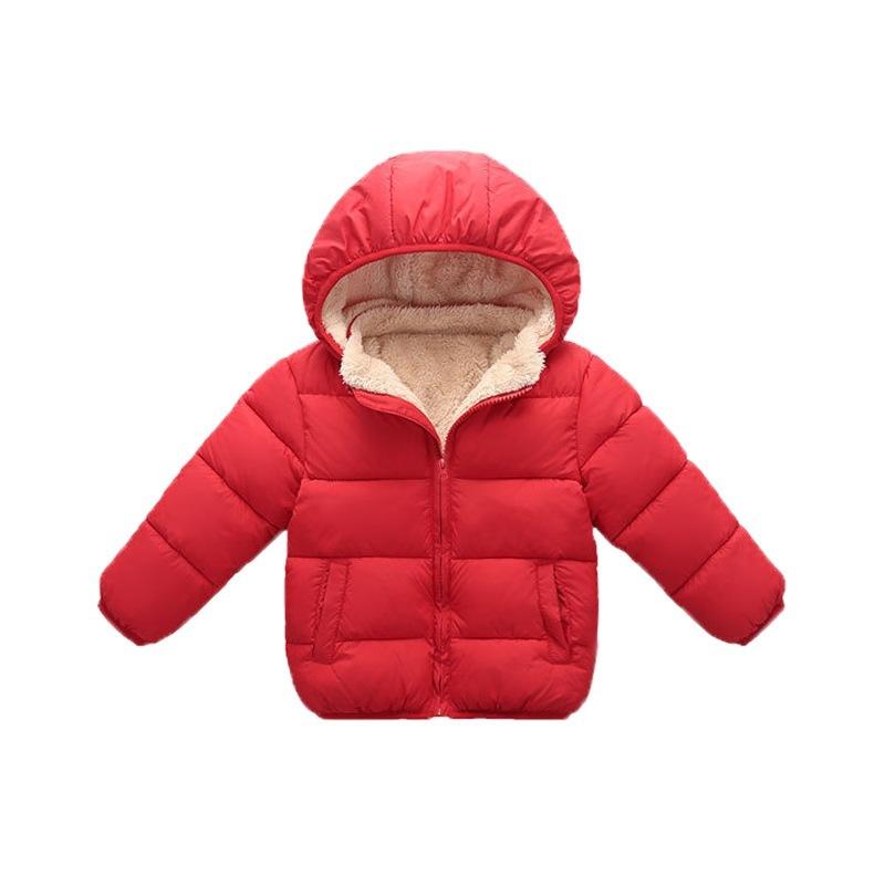Children Winter Thick Warm Plush Jacket Kids Solid Simple Hooded Snowsuit