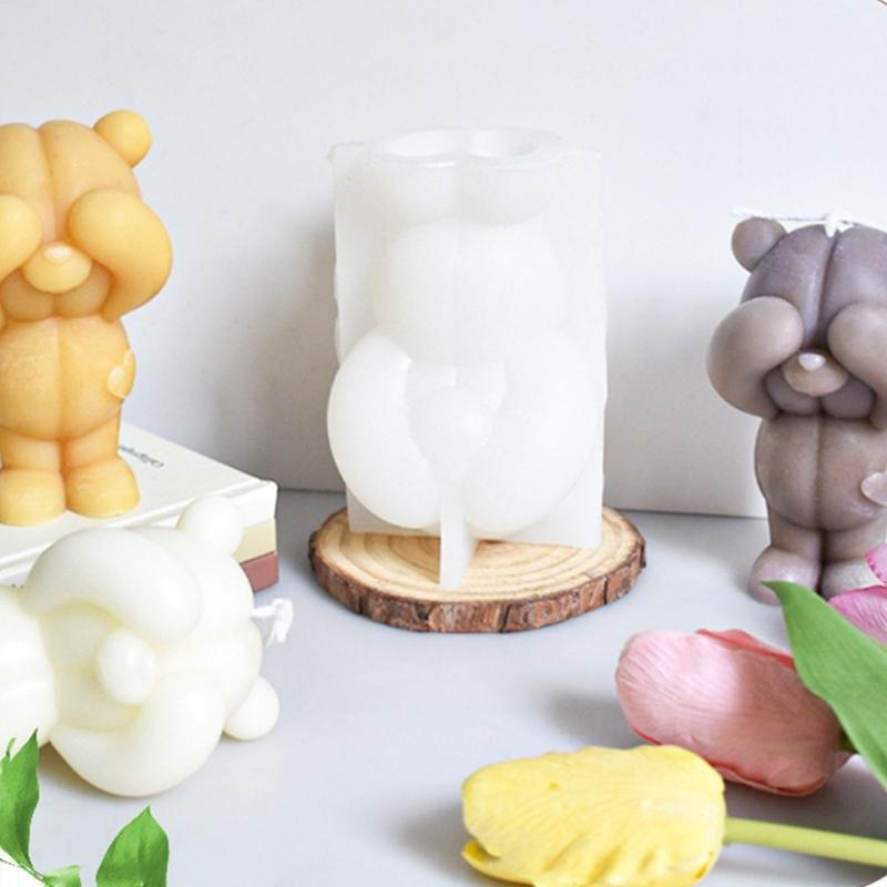 3D Eyecover Bear Shape Candle Silicone Mold for DIY Hand-made Candle Ornaments Mould Handicrafts Making Tool Baking Mold