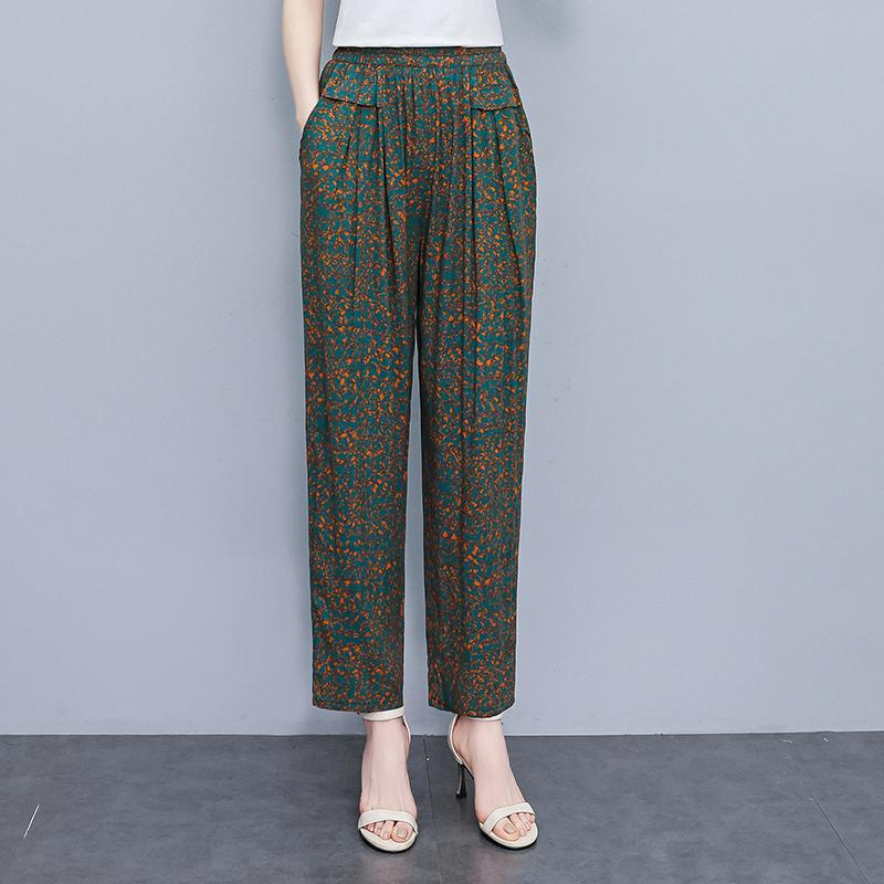 Pantalons pour femmes taille haute grande taille, pantalons amples vintage d'été, taille élastique, vêtements pour femmes d'âge moyen