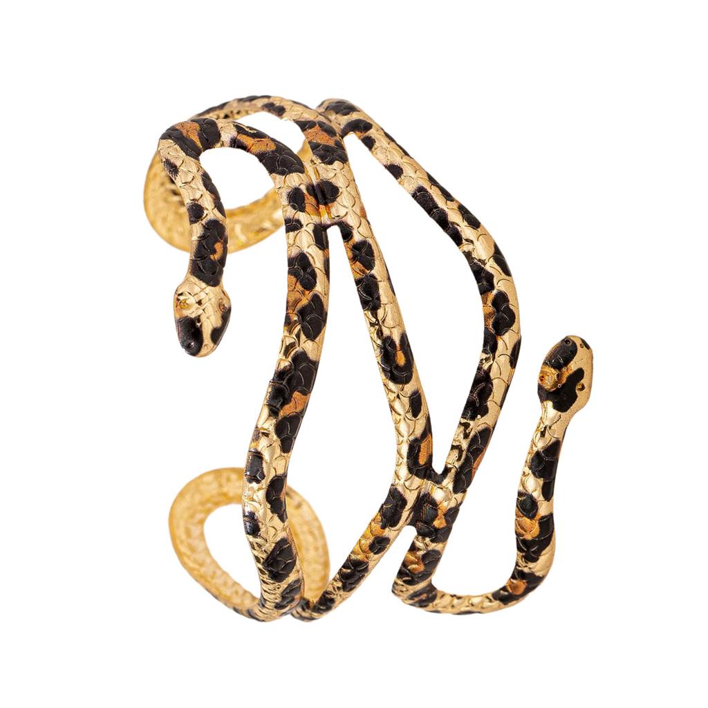 Exquisite Leopard Pattern Snake Bracelet Adjustable Opening Bangle Fashionable Wrist Accessory Unique Accessories