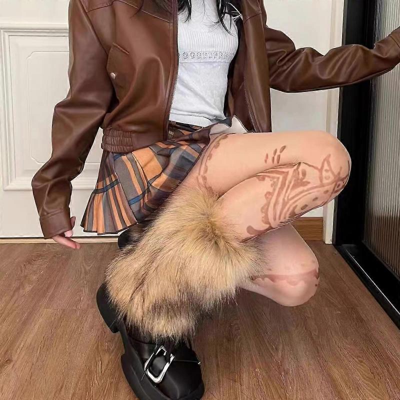 Damen Pelz Stulpen Faux Kaninchenfell Stulpen Stiefel Winterstulpen Überzug für Damen Gepolsterte Verdickte Warme Weiße Socken