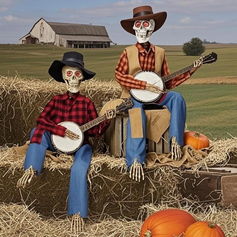 Dueling Banjo Playing Skeletons Halloween Decoration Set Illuminating Plastic Musicians For Home Yard Themed Parties