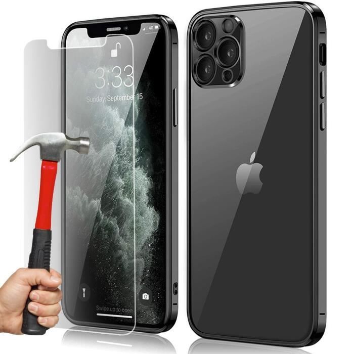 Coque de protection - E.F.Connection - pour iPhone 13 Pro Max - Silicone TPU - 2 Verres Trempés - Noir