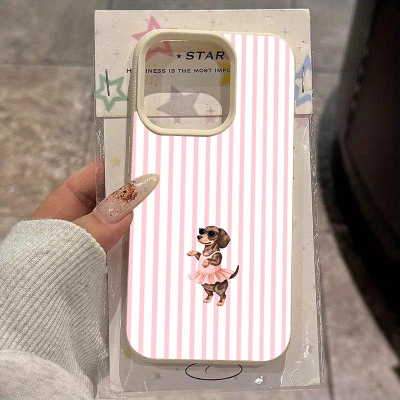Dress Puppy Stripes Lychee Texture Silicone Phone Case For iPhone 17 Pro Max 14 Plus 11 12 13 14 15 16 Pro 17 Air Soft Cover