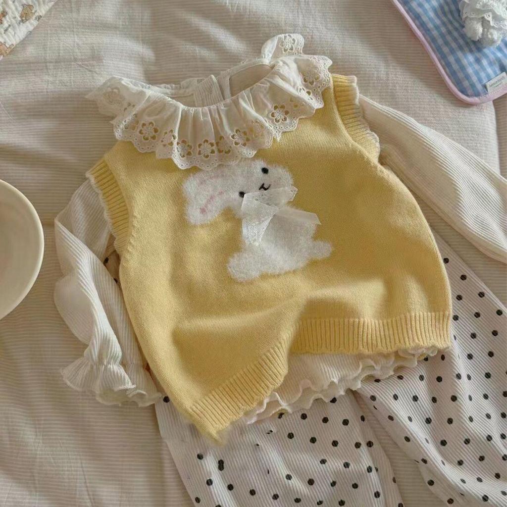 2025 Spring Korean Girls' Knitted Cake Embroidery Vest - Toddler Fashion