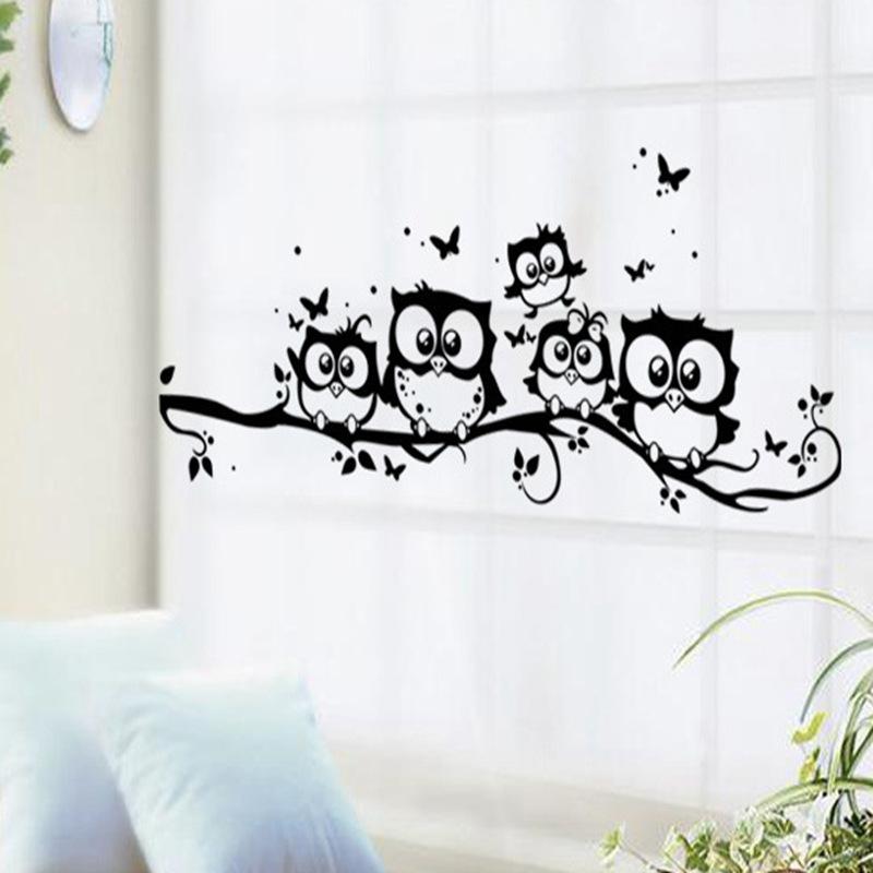 Creative Cartoon Black Owl Wall Sticker Tree Animals Bedroom Owl Butterfly Wall Sticker Home Decor Living Room Rooms Ornament