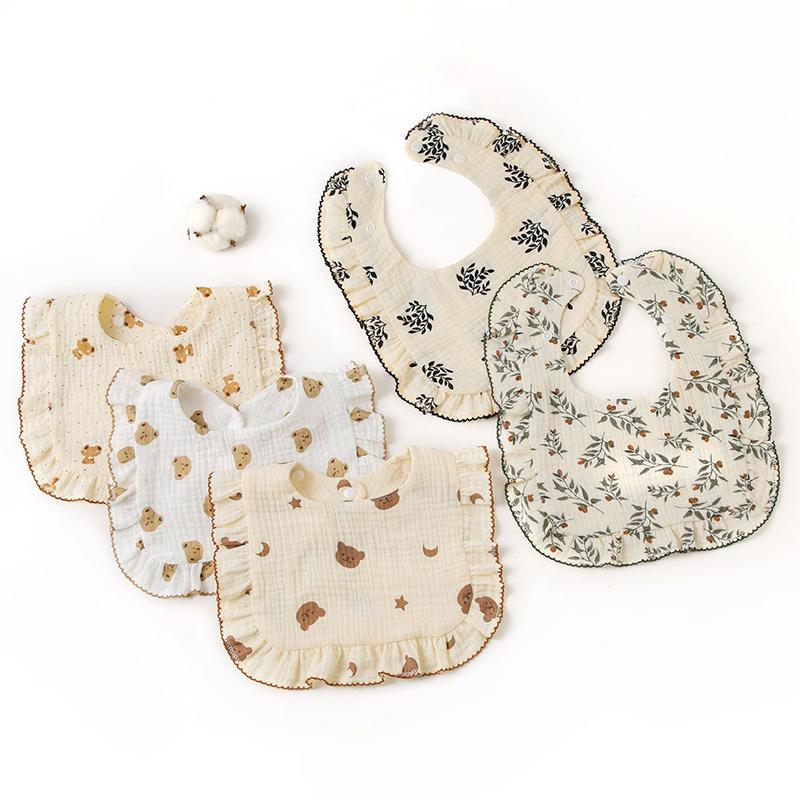Baby Bibs Organic Cotton Muslin Scarf Burp Cloths Ruffle Floral Gauze Water Absorb Bandana for Newborn Accessories Feeding Kids