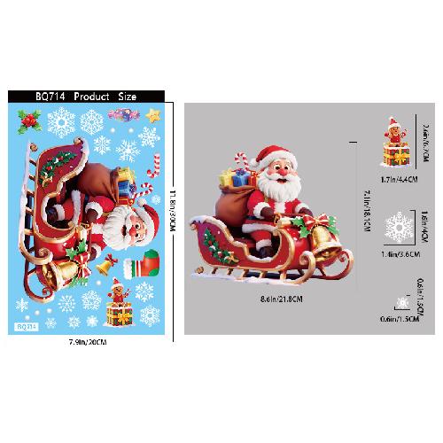 חתול סנטה קלאוס פתית שלג מדבקת חלון זכוכית אלקטרוסטטית לחדר ילדים קישוט לשנה החדשה מדבקות מראה לחלון חג המולד