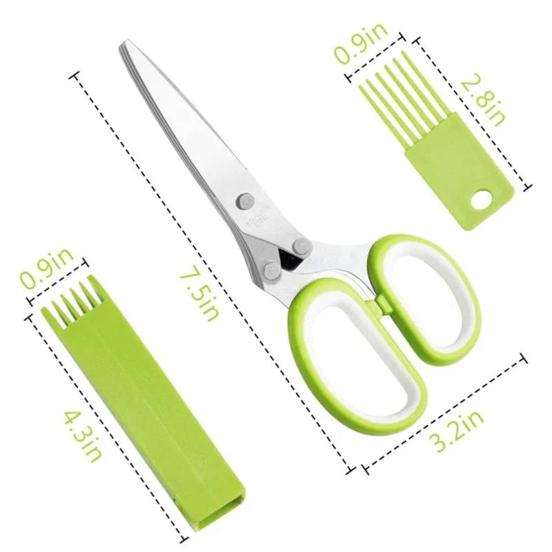 Herb Scissors Stainless Steel 5 Blade Kitchen Shears Household Vegetable Cutter with Cover Multifunctional Kitchen Gadgets5