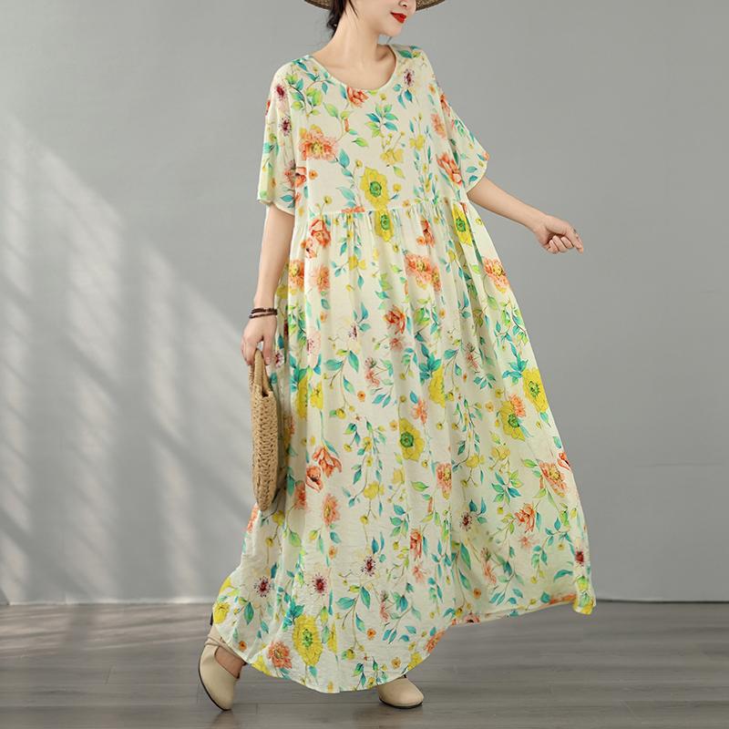 DIMANAF New 2026 Plus Size Spring Long Dress Women Summer Beach Loose Oversize Maxi Floral Print Vintage