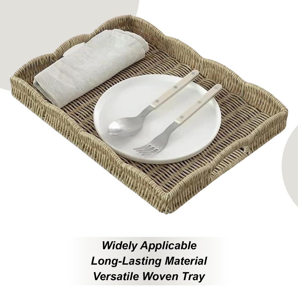 Woven Tray With Handles Imitation Rattan Kitchen Decoration Decorative Tray Basket For Remote Control Book Breakfast Living Room