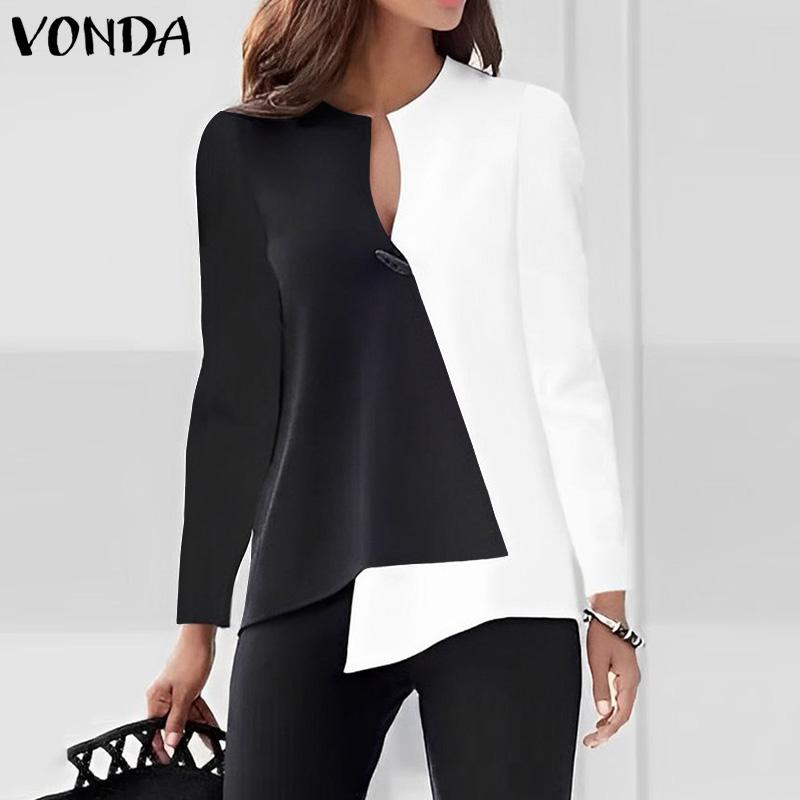 

Женская свободная блузка с круглым вырезом и длинными рукавами VONDA, неровный подол, неровный подол