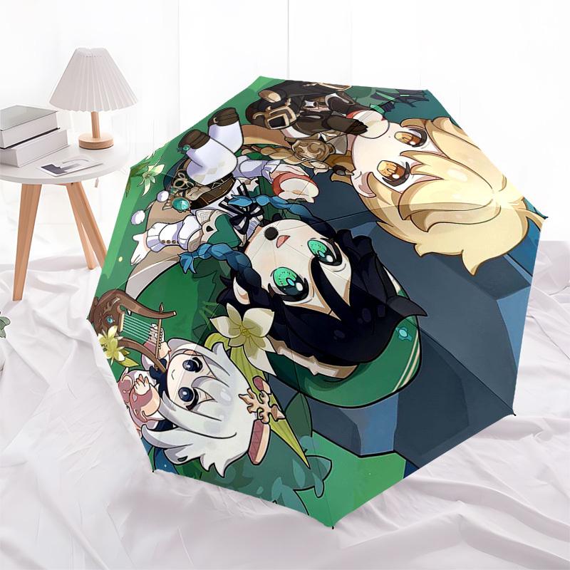 1pc Outdoor Umbrella with Cute Anime Characters - Automatic Opening/Closing, Portable 3-Fold Design, 8-Rib Iron Frame - Perfect Gift for Fans, Tr
