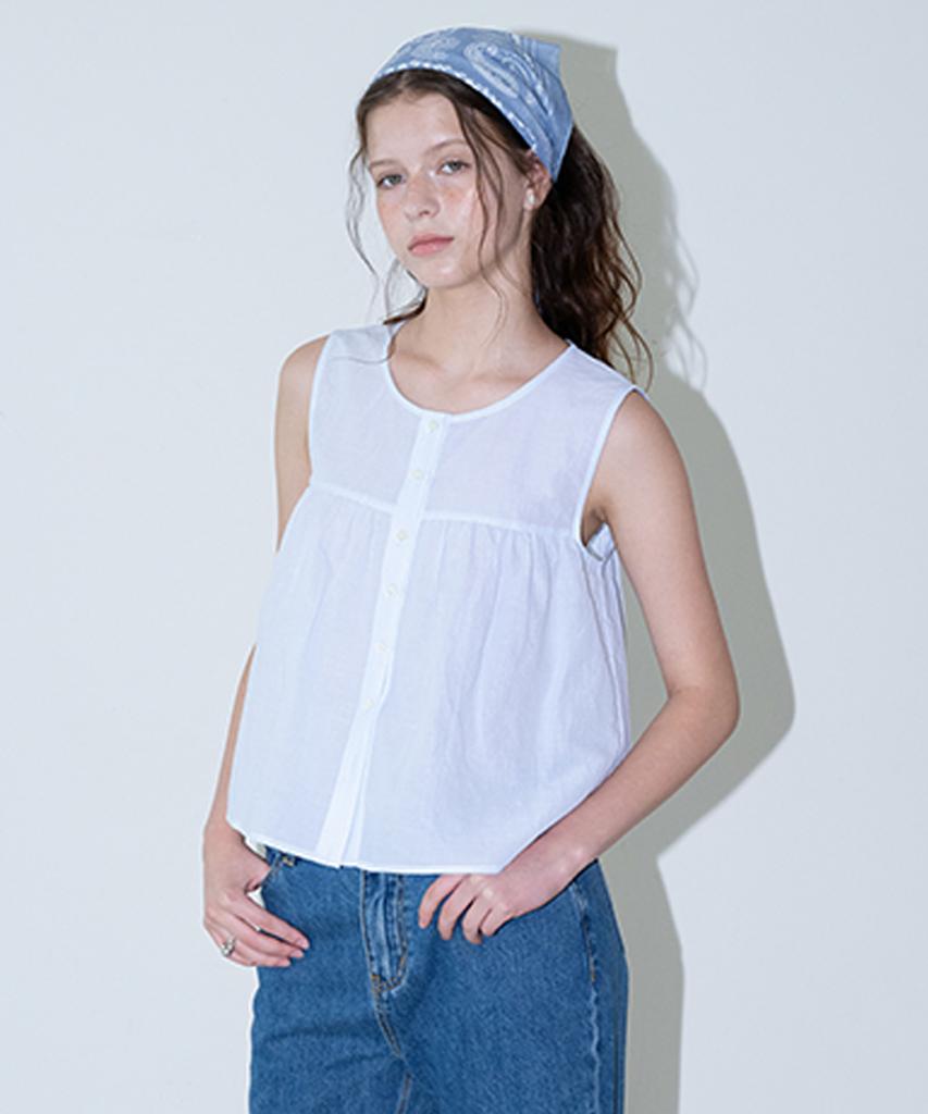 Hauseuobeupondeu Venice Shirring Sleeveless Blouse (Sky Blue)