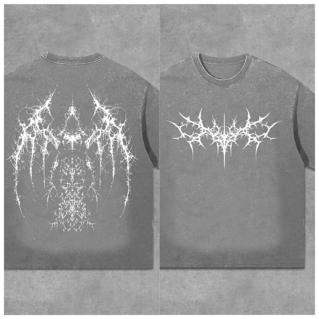 Vintage Gothic Print Graphic Acid Washed T-shirt Unisex Casual and Comfortable Selected Quality Graphic T Shirts
