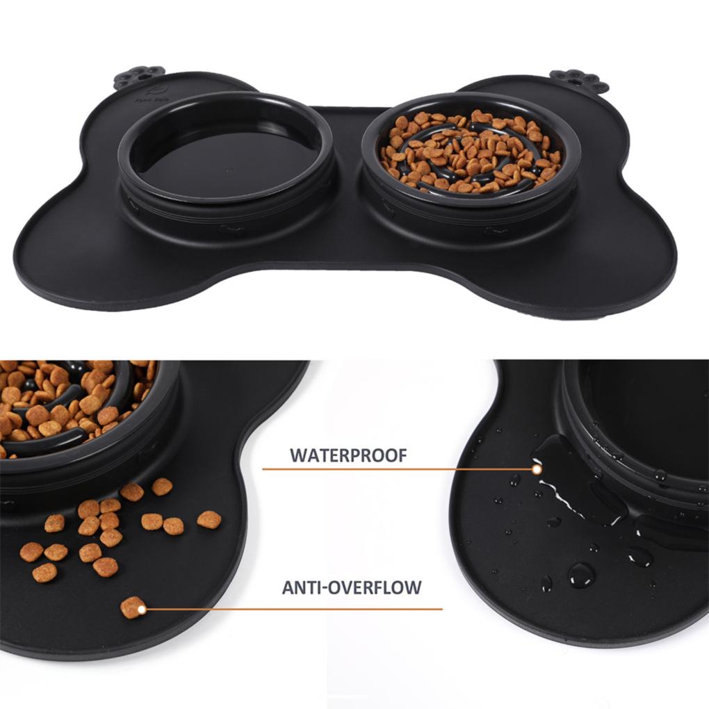 2Pcs Pet Bowl Silicone Slow Feeder with Tray Non-Slip Mat Drinking Food Feeding Bowl for Animals