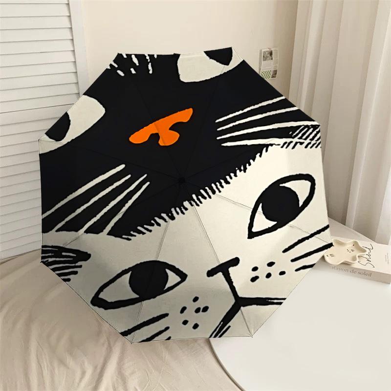 Unique Cat Face Print Umbrella: Perfect for Outdoor Adventures, Auto-Opening & Closing, Lightweight and Durable, Ideal as a Gift 006