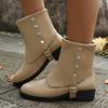 Fashion Stylish Studded Belt Buckle Platform Anti-Slip Wear-Resistant Block Heel Single Boot Round Toe Pop Shoe