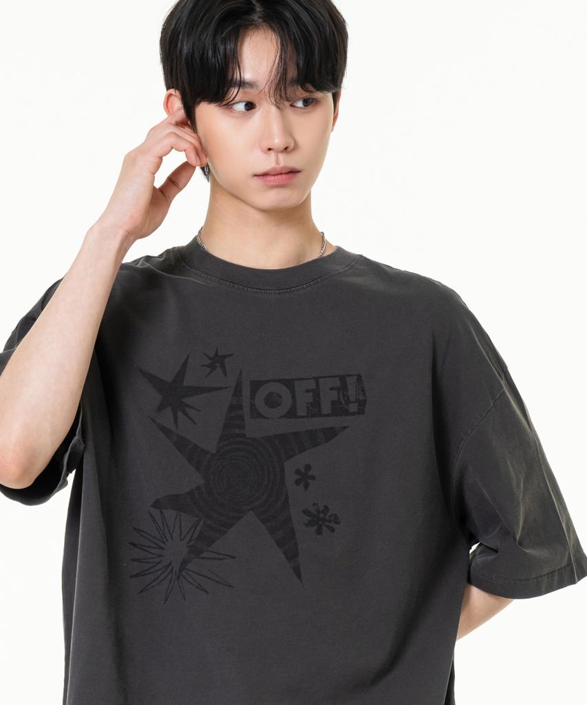 MOZMOZ Off-Print Pigment Oversized Short Sleeve T-Shirt Charcoal
