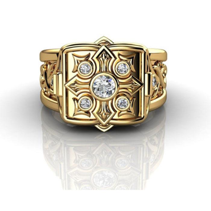 Anello da Uomo Dominante a Conchiglia Intagliata con Micro Diamanti