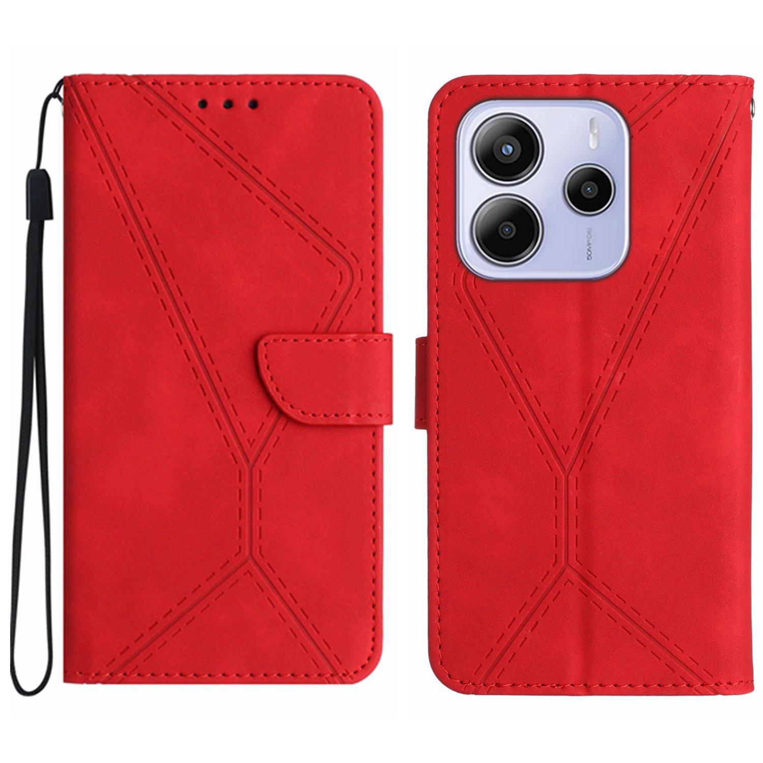 

For Xiaomi Redmi Note 14 4G (163.25x76.55x8.16mm) Case Skin Touch Lines PU Leather Flip Phone Cover Red