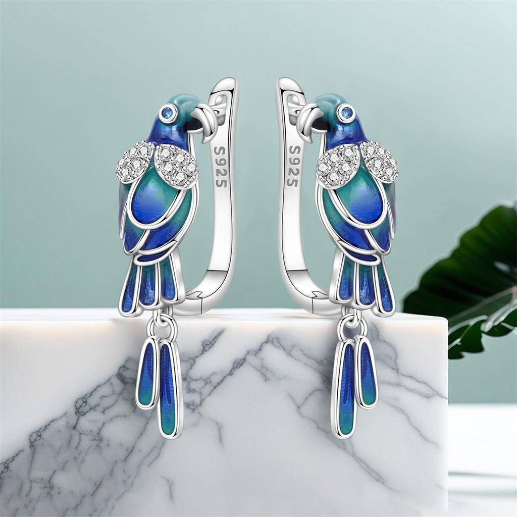 925 Silver Blue Green Parrot Drop Earrings Women Earrings Charm Fashion Versatile Party Jewelry Gifts