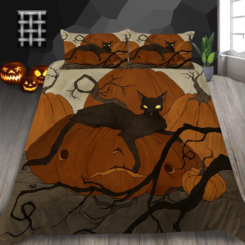 Halloweenská domácí sada povlečení s dýňovým vzorem lampy povlak na přikrývku a povlak na polštář 2/3 plné velikosti pratelné pohodlné povlečení