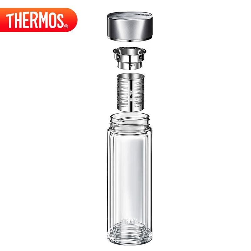 Thermos Стеклянная бутылка для чая и воды с двойными стенками и инфузером, 400 мл