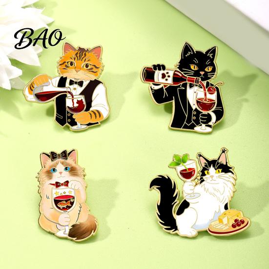Lightweight Enamel Badge Cartoon Red Wine Cat Brooch, Kitten Lapel Pin Pin, Jackets Backpacks Clothes Decorative Accessory for Women Men Lover Brooch