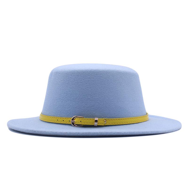 Hat Women's Woolen Top Hat Autumn and Winter Solid Color Retro Gentleman British Style Flat Top Belt Accessories Felt Hat