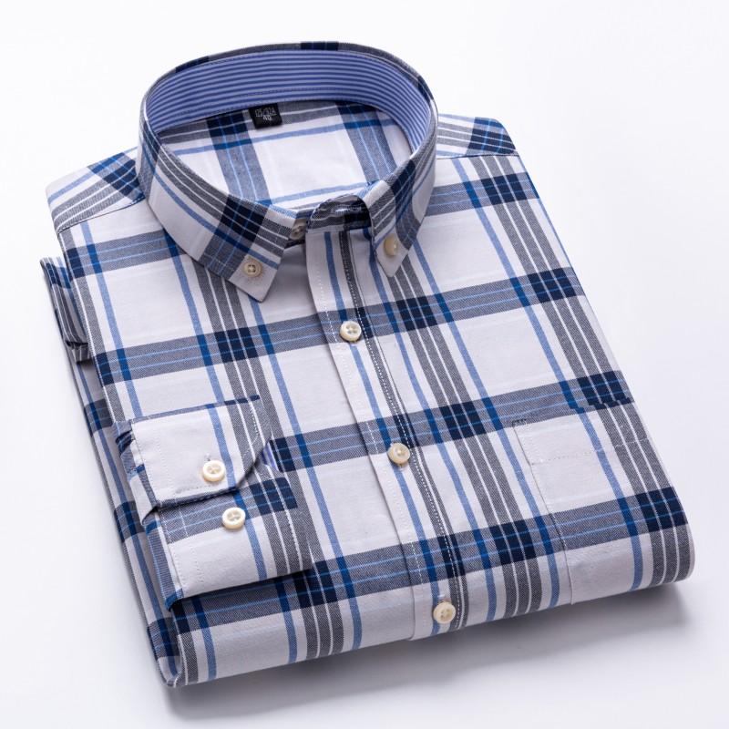 New Size S -7XL Blue Men Shirt Long Sleeve 100% Cotton Oxford Soft Comfortable Regular Fit Quality Business Man Casual Shirts
