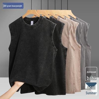 Ärmellose, distressed, rundhalsige Baumwollweste für Herren - Sommer-T-Shirt im Retro-Stil