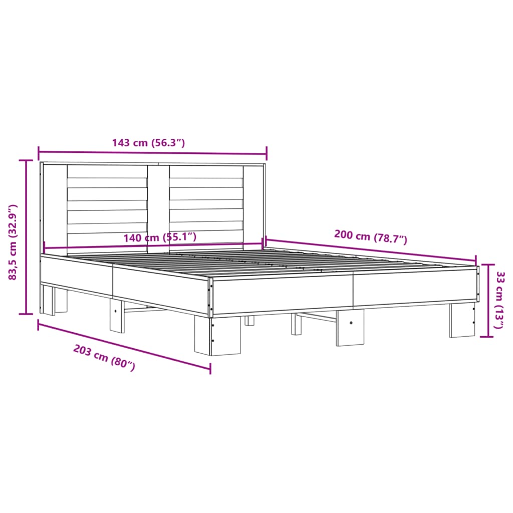 Bed Frame Black 140x200 cm Engineered Wood and Metal