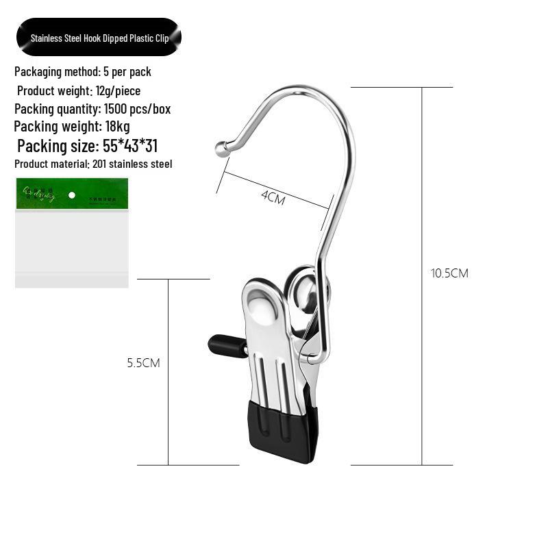 Stainless Steel Multi-Functional Clips with Hooks for Drying, Clothing, and Snack Bags