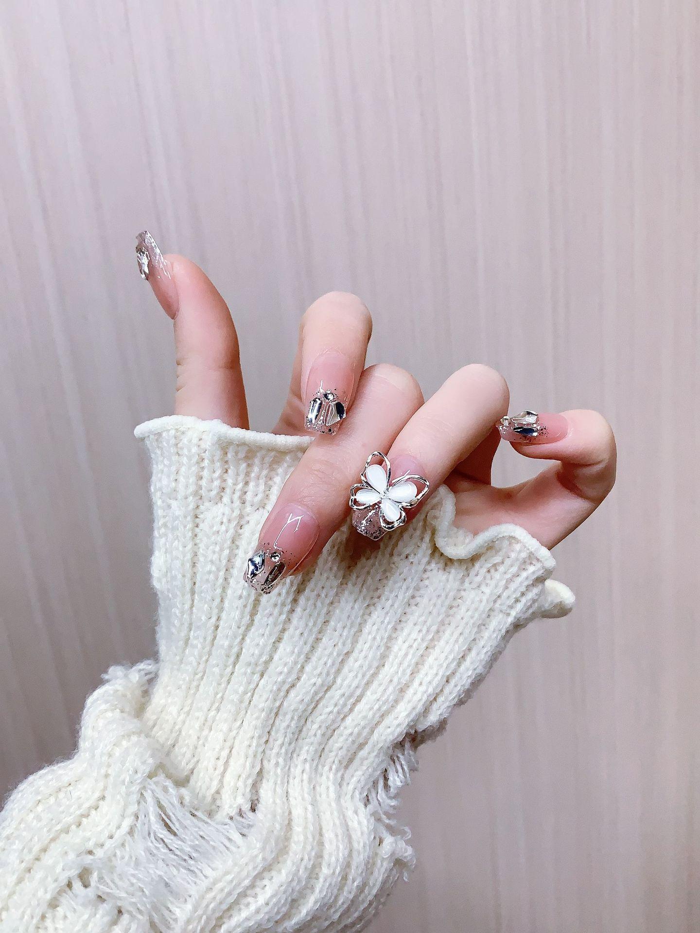 

Розовый лед Стразы Бабочка Блинг Стиль Гелевые Накладные Ногти