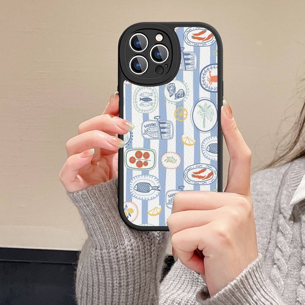 Sardines Phone Case For IPhone 16 15 14 13 12 11 Pro Max Plus Leather Cover