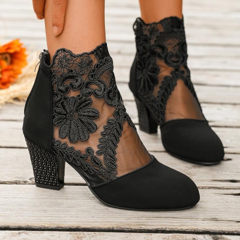 New Women's Lace Heeled Shoes Fashion Mesh Ladies Roman Sandals Breathable Ladies Shoes Elegant Ladies Pumps Sandalias De Tacón