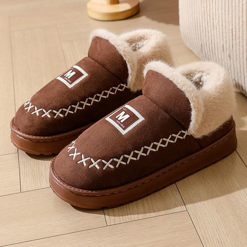 Slippers winter outer wear bag heel thick-soled indoor bow, cotton shoes winter velvet warm low-top cotton slippers women