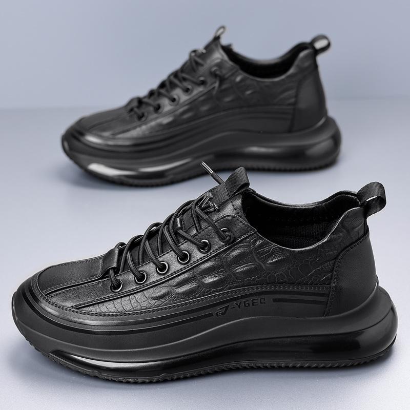 Sports leather shoes men's new crocodile pattern casual popcorn black shoes men's trend