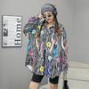 Thailand Tide Brand Autumn New Heavy Industry Bead Printing Long-sleeved Shirt Women's Medium and Long Loose Shirt Cross-border