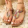 Fashion Colorful String Bead Bohemian Sandals Women Summer Non Slip Flat Heel Beach Sandles Woman Elastic Band Clip Toe Gladiator Shoes