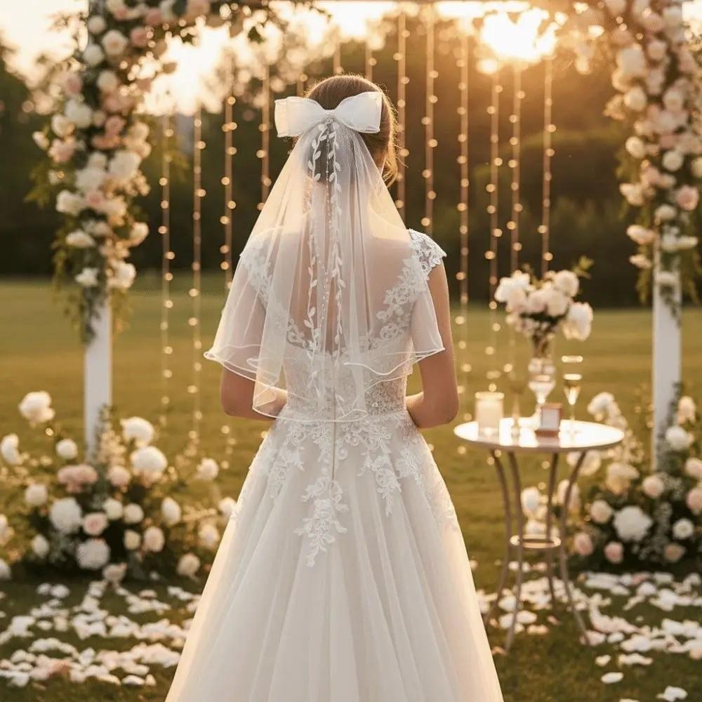 Flowing Girls Head Gauze Polyester Bridal Tulle Portable Bow Veil Hair Hoop  Photo Props