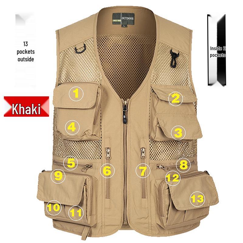 

Мужской дышащий сетчатый жилет без рукавов - Летняя рабочая одежда для улицы с возможностью нанесения индивидуального принта L (95-115 lbs) хаки