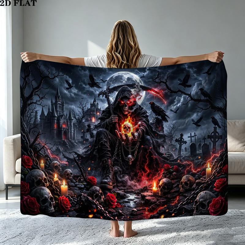 Dark Grim Reaper Print Flannel Blanket High Quality Warm Comfortable Cover for All Seasons Perfect for Gifts Home Decor